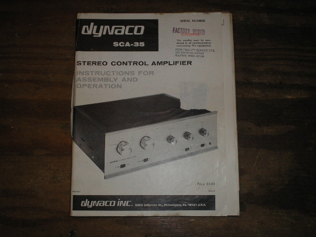 SCA-35 Control Amplifier Assembly Service Manual  Dynaco