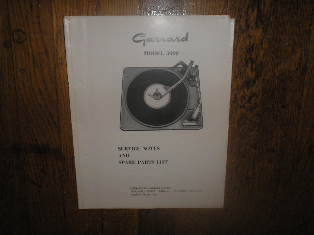  3000 Turntable Exploded View and Parts List Manual.. 