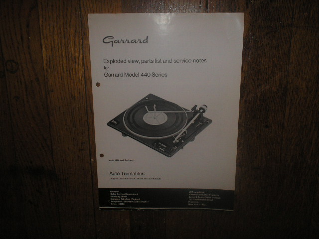  440 Series 440M  Turntable Exploded View and Parts List Service Manual