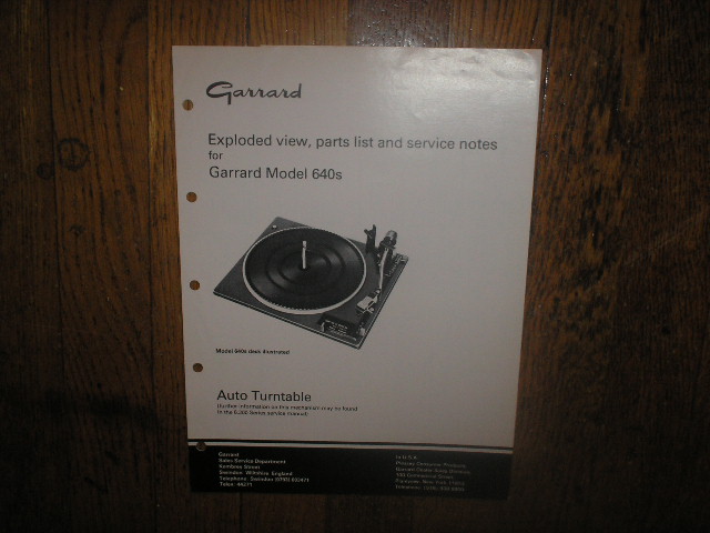  640s Turntable Exploded View and Parts List Service Manual