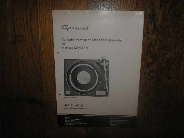770 Turntable Exploded View and Parts List Service Manual