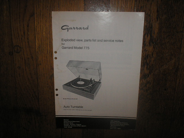 775 Turntable Exploded View and Parts List Service Manual