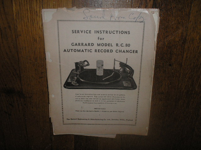  RC-80 PHONOGRAPH Turntable Service Manual