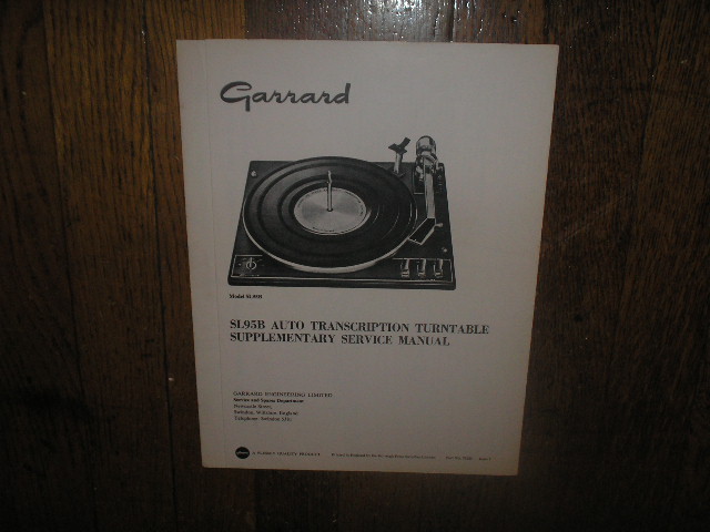  SL95B Turntable Supplementary Service Manual
Use with SL75 SL95 Manual
