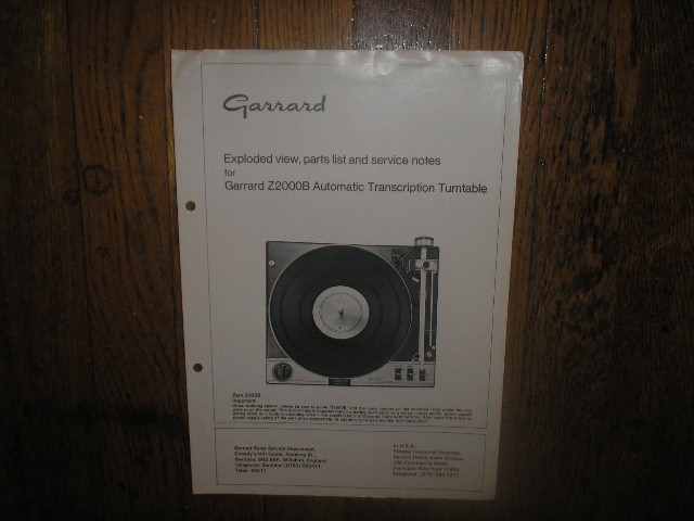 Z2000B  Turntable Service Manual