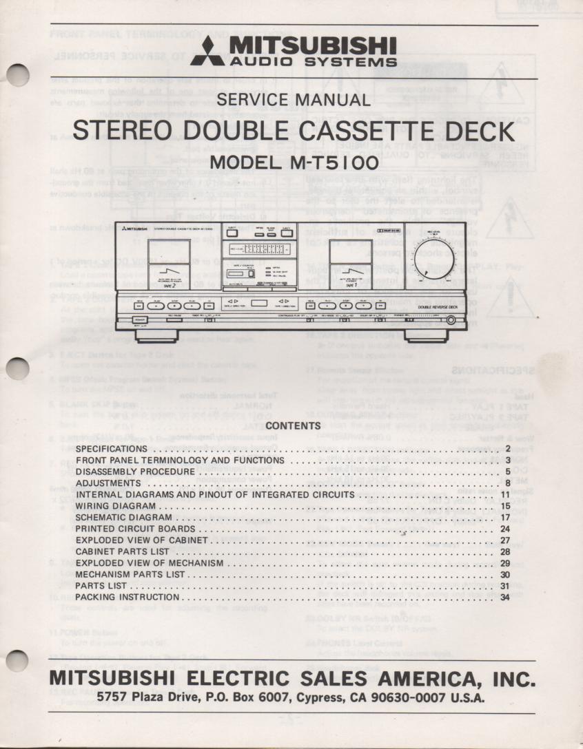 MT-4100 Cassette Deck Service Manual MITSUBISHI ELECTROHOME
