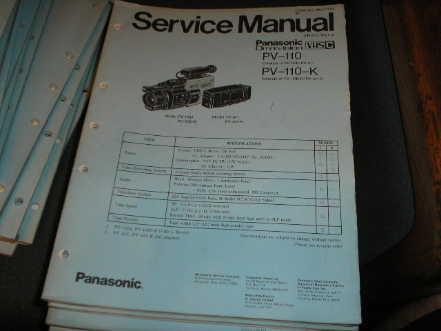 PV-110 PV-110-K VHS-C Camcorder Service Manual