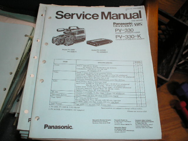 PV-330 PV-330-K VHS-C Camcorder Service Manual