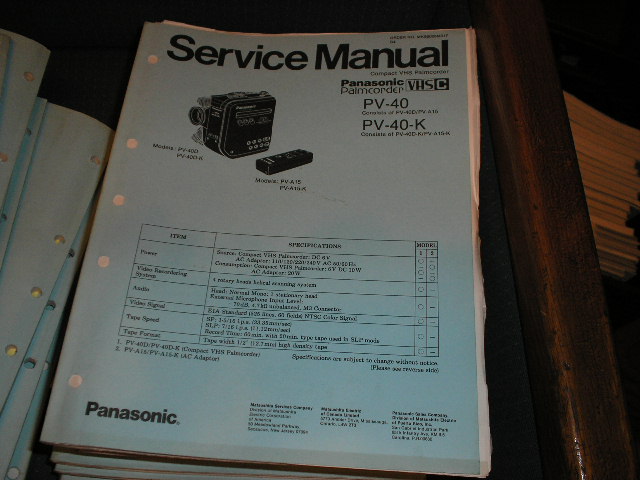 PV-40 PV-40-K VHS-C Camcorder Service Manual