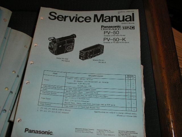 PV-50 PV-50-K VHS-C Camcorder Service Manual