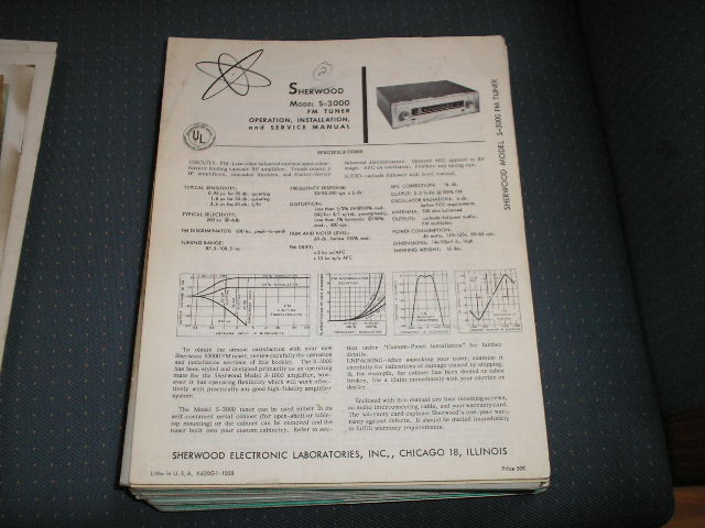 S-3000 Tuner  Operation, Installation and Service Manual for Serial no. 312,000 and up. Tubes are 4 6AU6 1 6BN8 1 6X4 1 6AU8 1 6BS8 1 12AT7 1 6BR5 or EM80