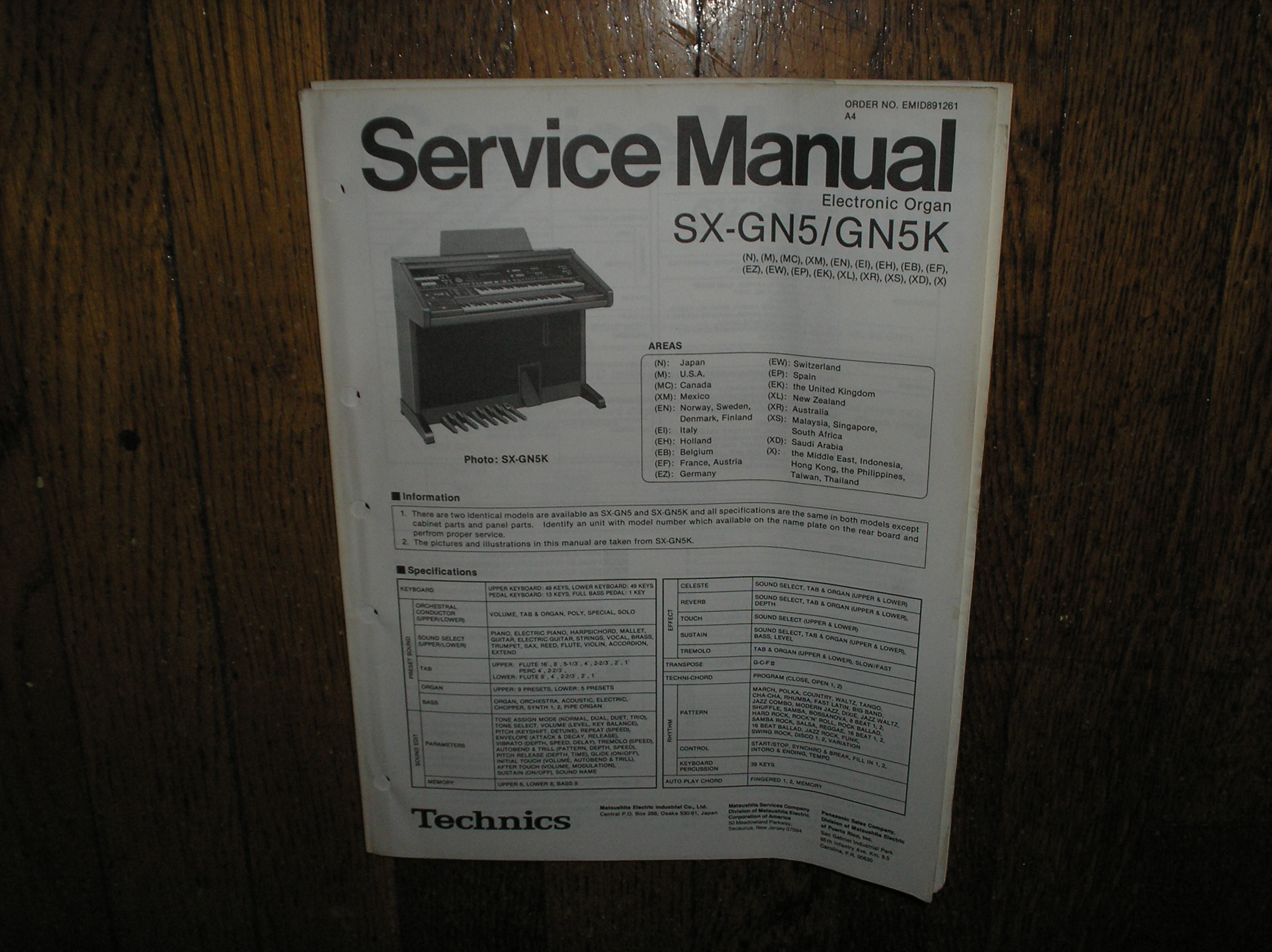 SX-GN5 SX-GN5K Electric Organ Service Manual