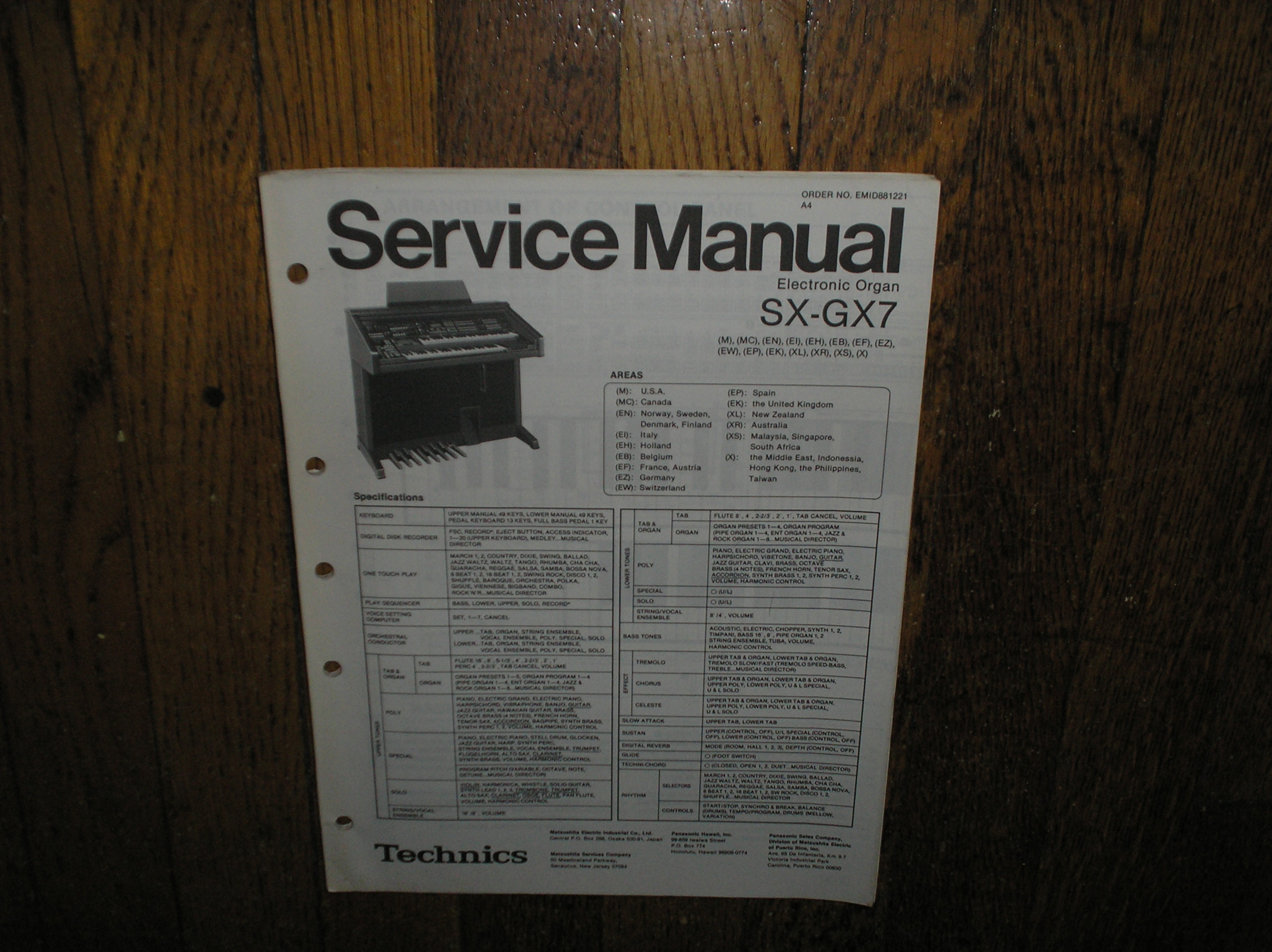 SX-GX7 Electric Organ Service Manual