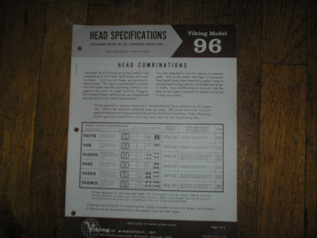 96 Head Specification Data Sheet  Viking Telex