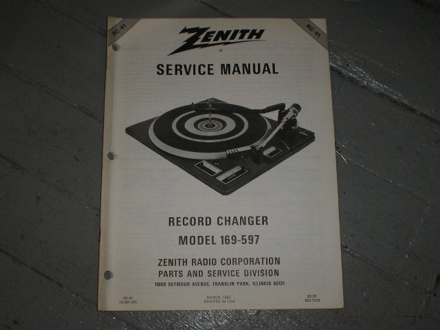 Zenith 169-597 Record Changer Service Manual