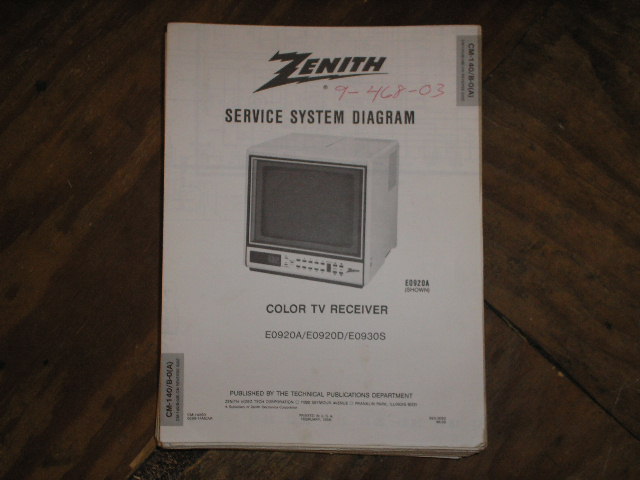 E0920A E0920D E930S TV Service Diagram CM-140 B-0 A B Chassis Television Service Information With Schematics.