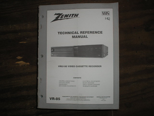 Zenith VRG180 VCR Technical Reference Manual... 
Manual VR-85