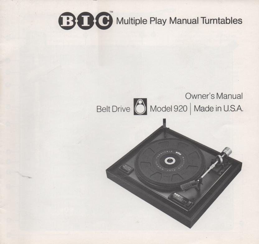 920 Turntable Owners Manual  BIC