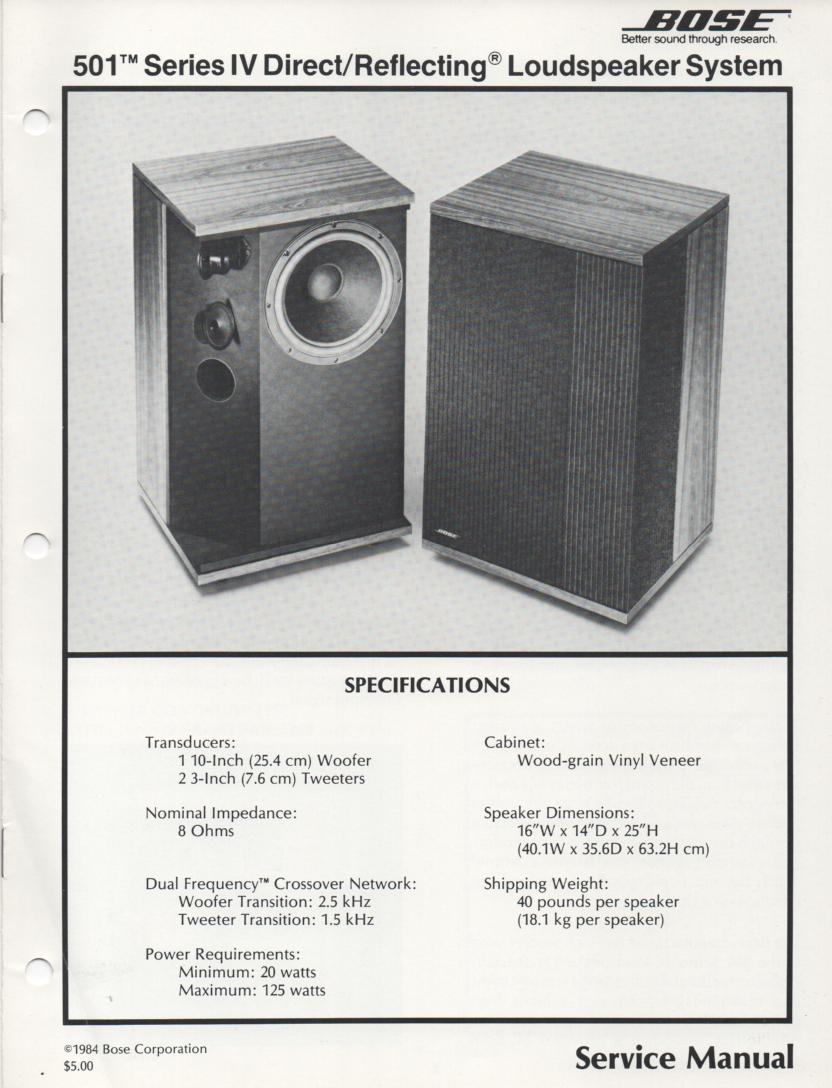 501 Series IV Direct Reflecting Speaker System Service Manual  Bose 