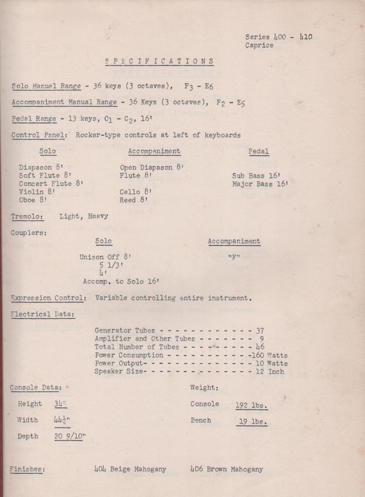 400 Organ Service Manual
