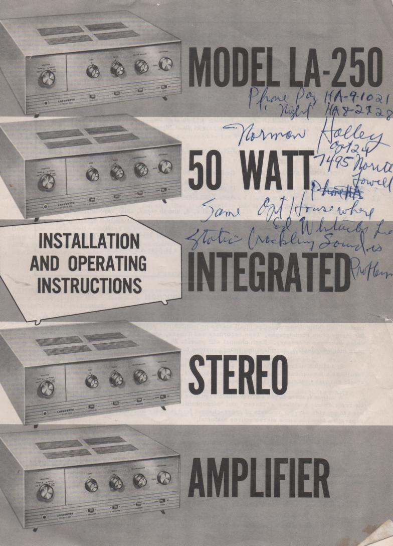 LA-250 50 Watt Amplifier Owners Service Manual  Schematic