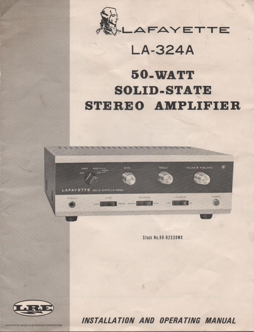 LA-324A 50 Watt Stereo Amplifier Owners Service Manual                                           