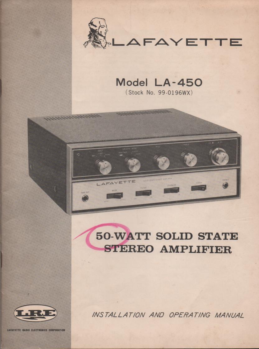 LA-450 50 Watt Stereo Amplifier Owners Service Manual with foldout schematic                                           