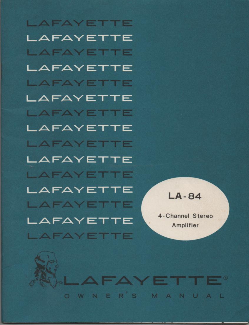 LA-84 4 Channel Amplifier Owners Service Manual.  This is an owners manual with a large foldout schematic
