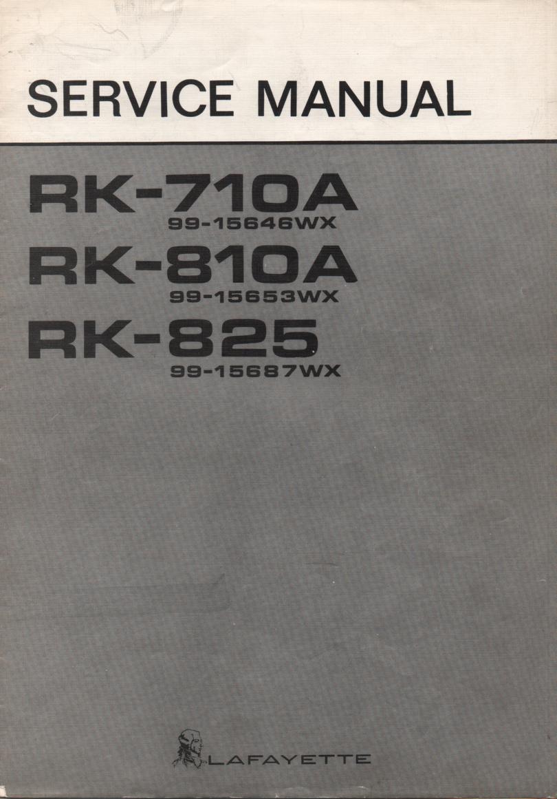 RK-825 Reel to Reel Service Manual with schematic.  Stock No. 99-15687WX  ..