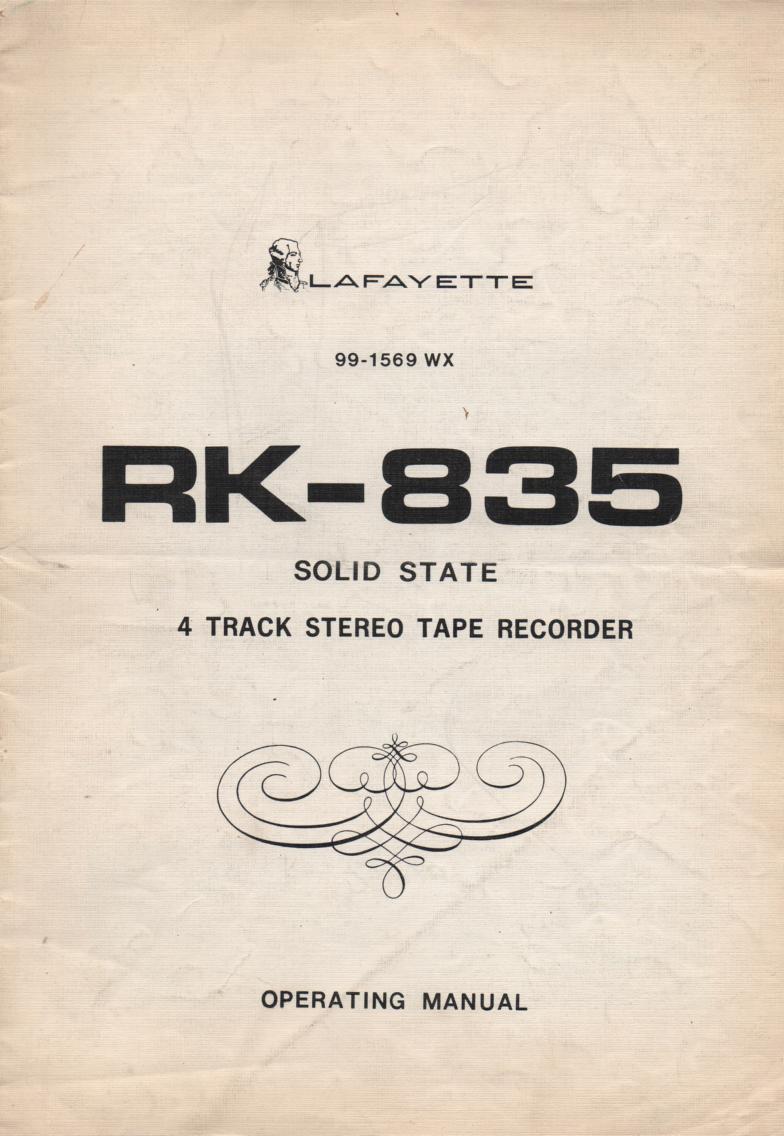 RK-835 4 Track Reel to Reel Owners Service Instruction Manual