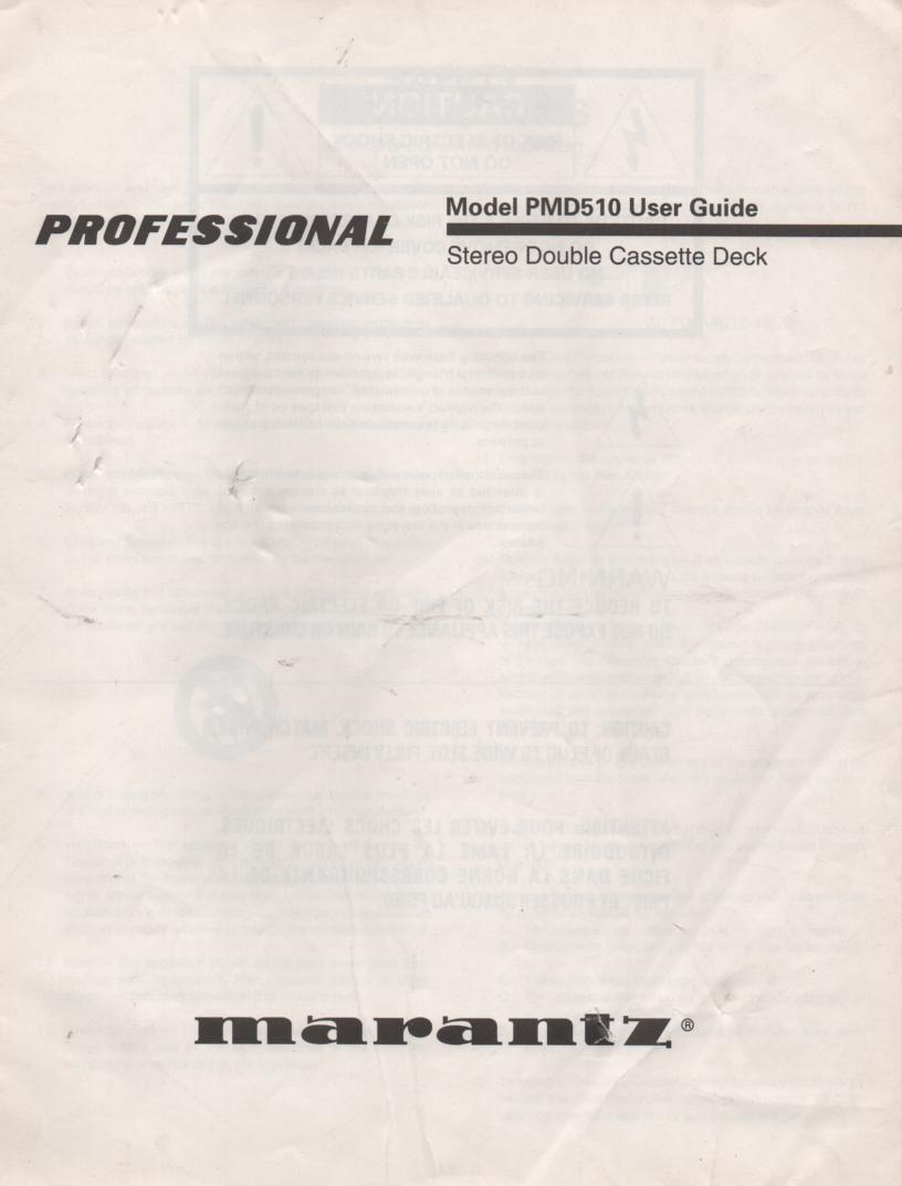 PMD510 Cassette Deck Owners Manual