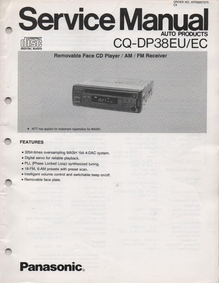 CQ-DP38EU CQ-DP38EC Removable Face Automotive CD Player Service Manual
