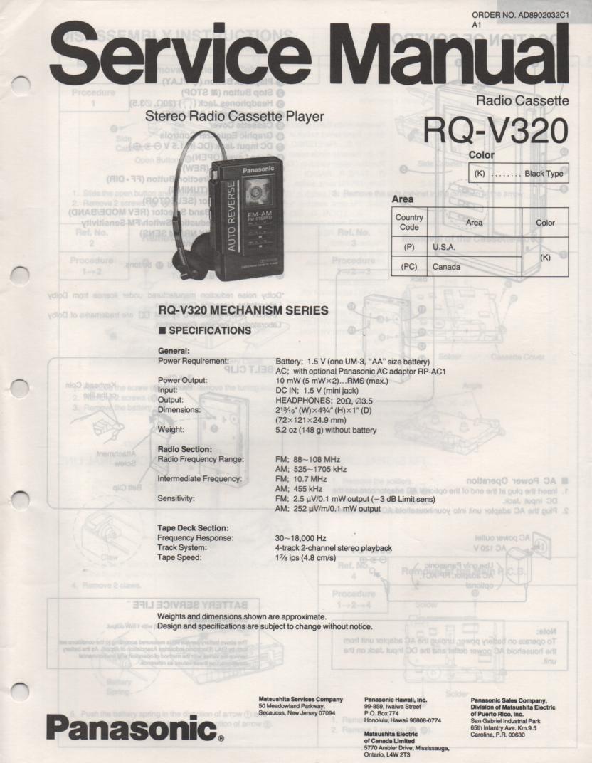 RQ-V320 Mini Cassette Player Radio Service Manual