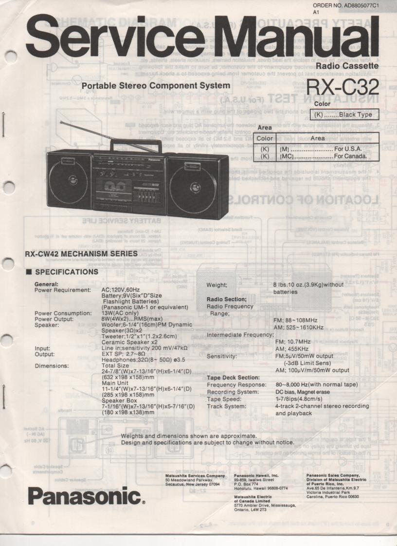 RX-C32 Radio Cassette Service Manual
