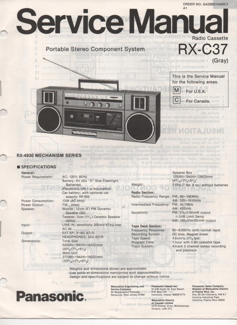 RX-C37 Radio Cassette Service Manual