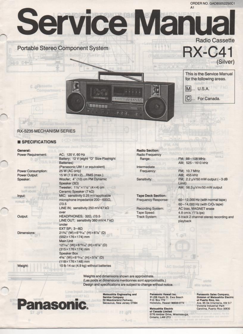 RX-C41 Radio Cassette Service Manual