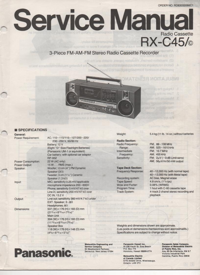 RX-C45 RX-45C Radio Cassette Service Manual