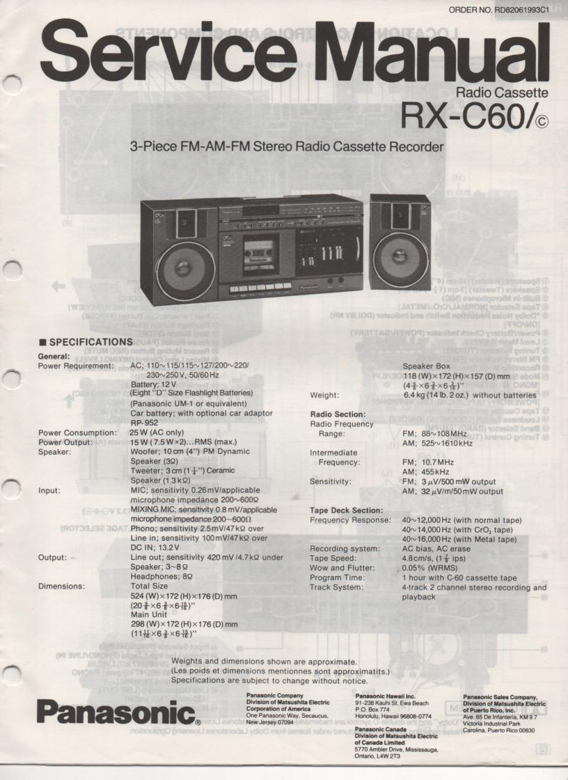 RX-C60 RX-C60C Radio Cassette Service Manual