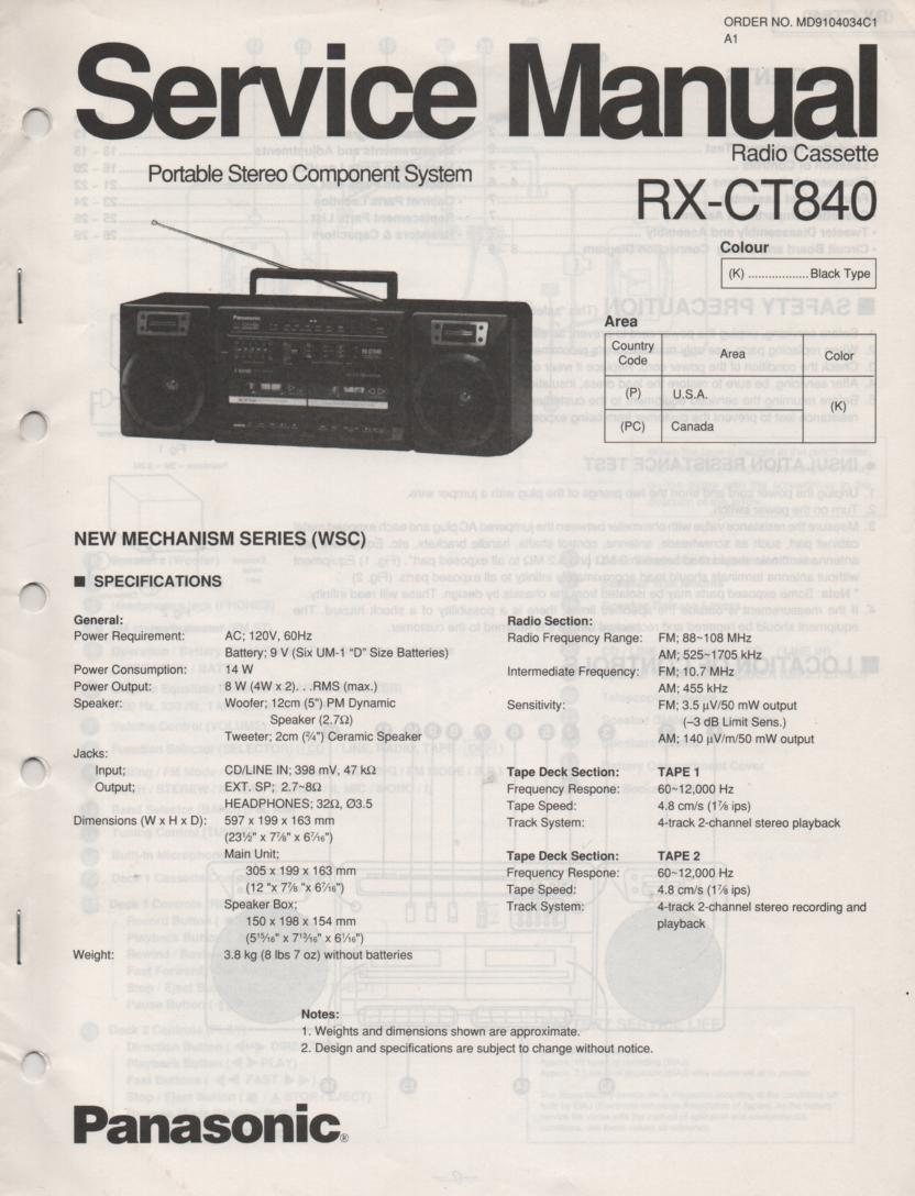 RX-CT840 Radio Cassette Service Manual