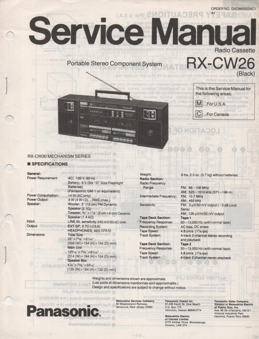 RX-CW26 Radio Cassette Service Manual