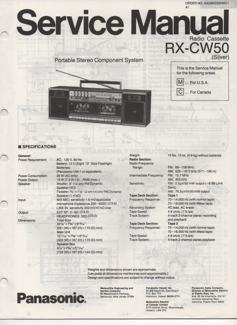 RX-CW50 Radio Cassette Service Manual