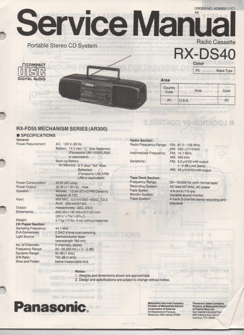 RX-DS40 AM FM CD Player Cassette Recorder Service Manual