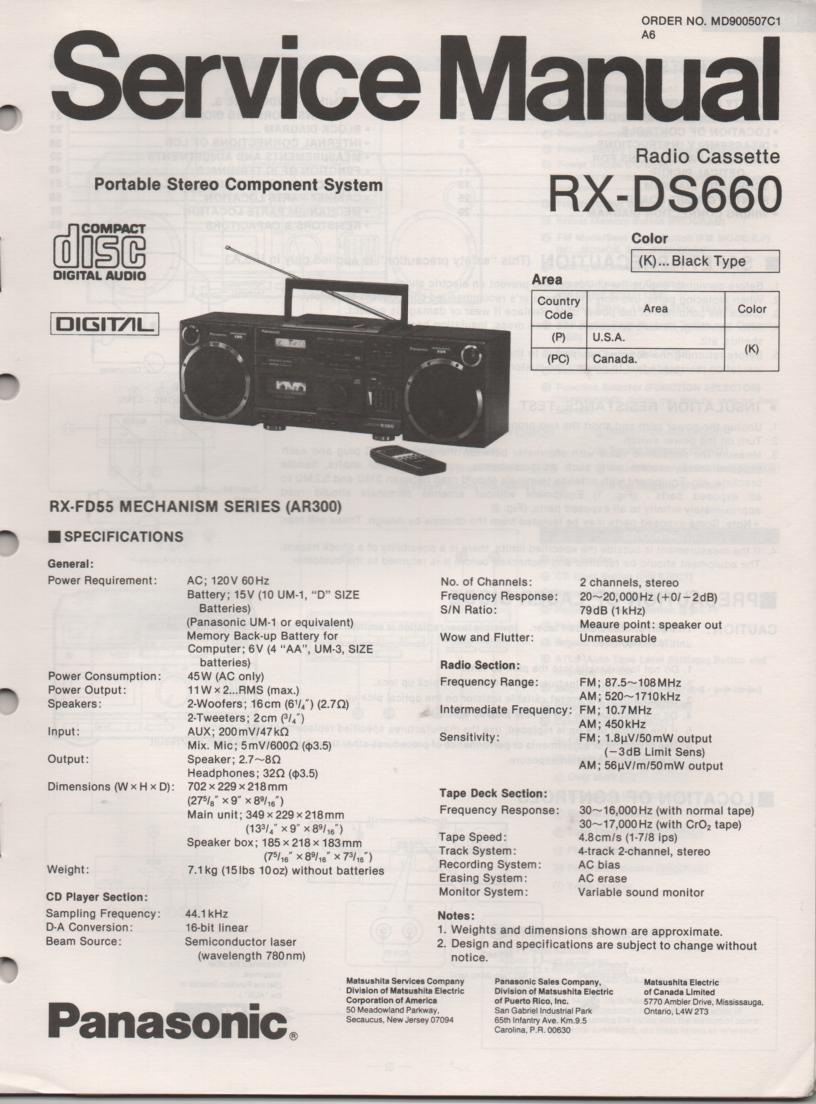 RX-DS660 AM FM CD Player Cassette Recorder Service Manual