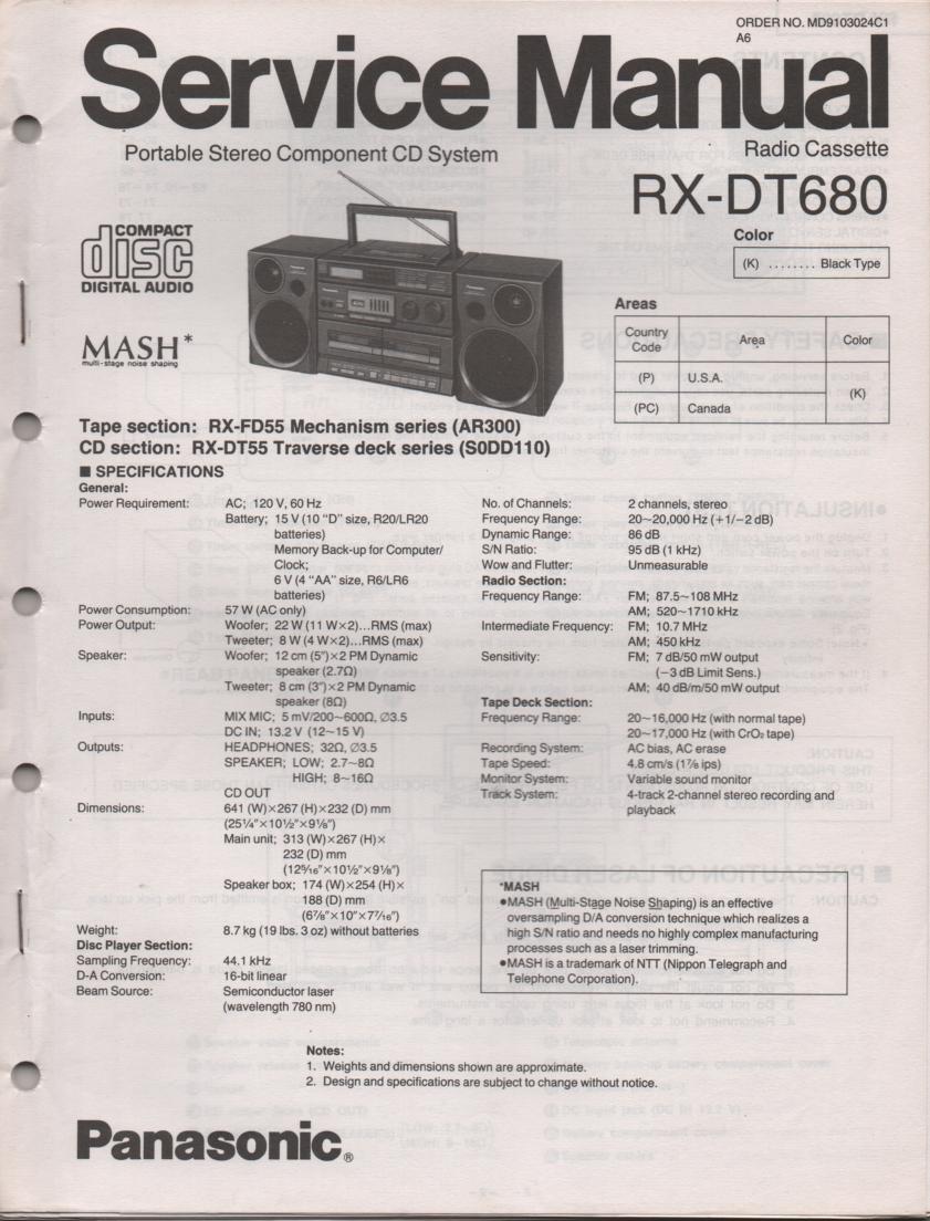 RX-DT680 AM FM CD Player Cassette Recorder Technical Service Manual