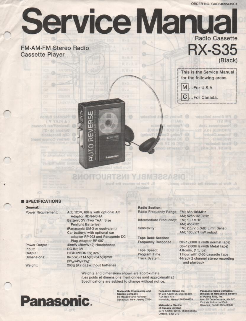 RX-S35 Mini Cassette Radio Service Manual