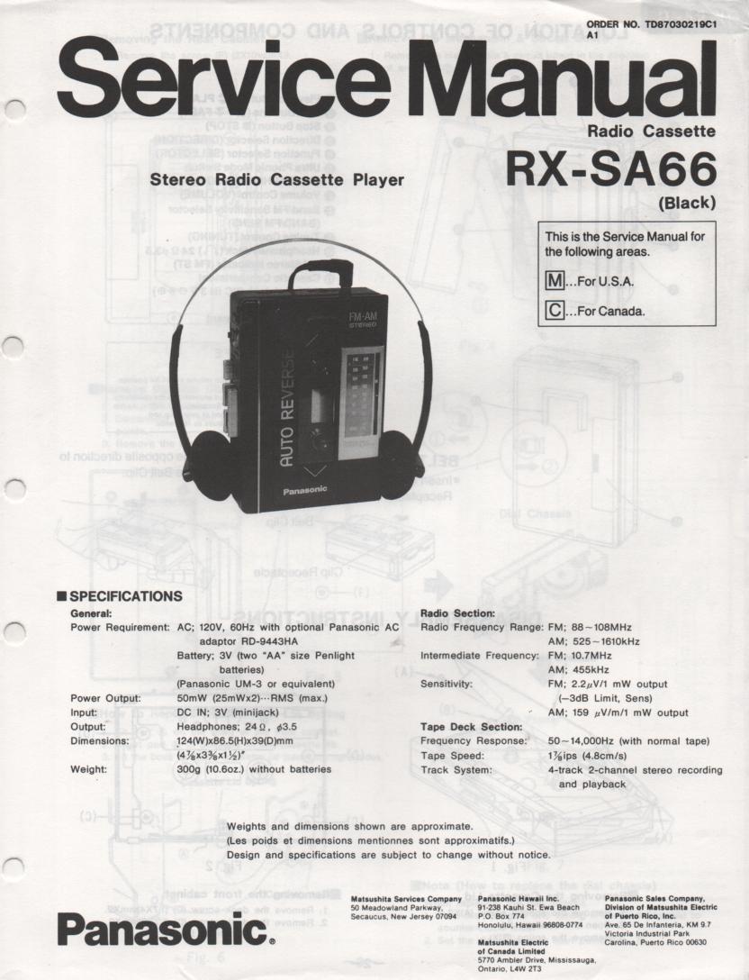 RX-SA66 Mini Cassette Radio Player Service Manual