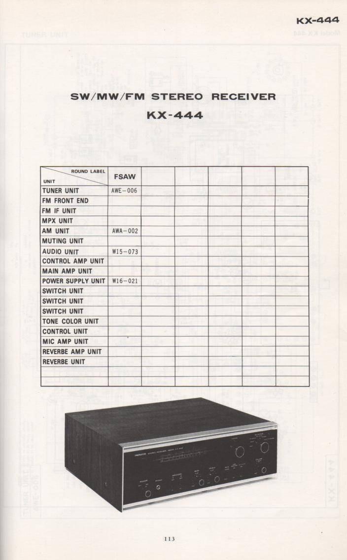 KX-444 Receiver Schematic Manual Only.  It does not contain parts lists, alignments,etc.  Schematics only