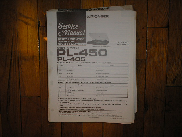PL-405 PL-450 Turntable Service Manual  Pioneer