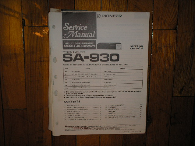 SA-930 Amplifier Service Manual
