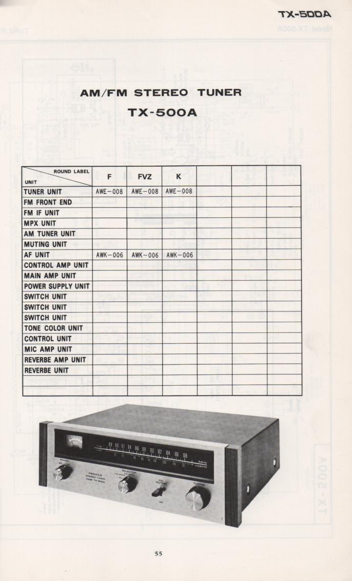 TX-500A Tuner Schematic Manual  PIONEER SCHEMATIC MANUALS